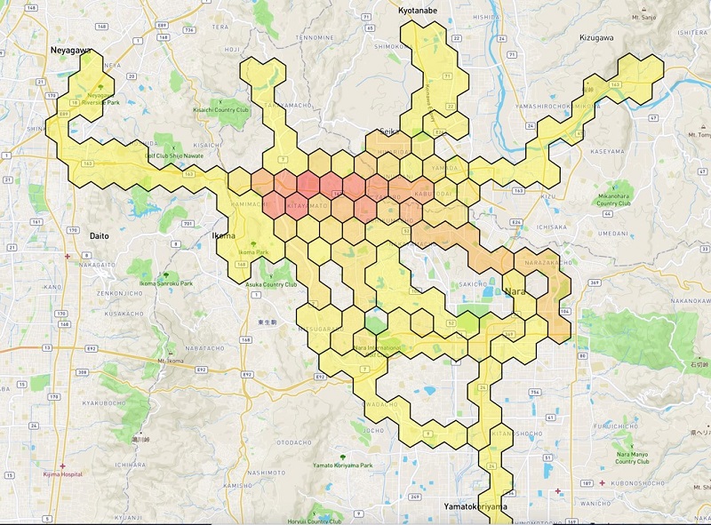 Fig.2 Activity analysis on the NAIST one-way carsharing with a heat map